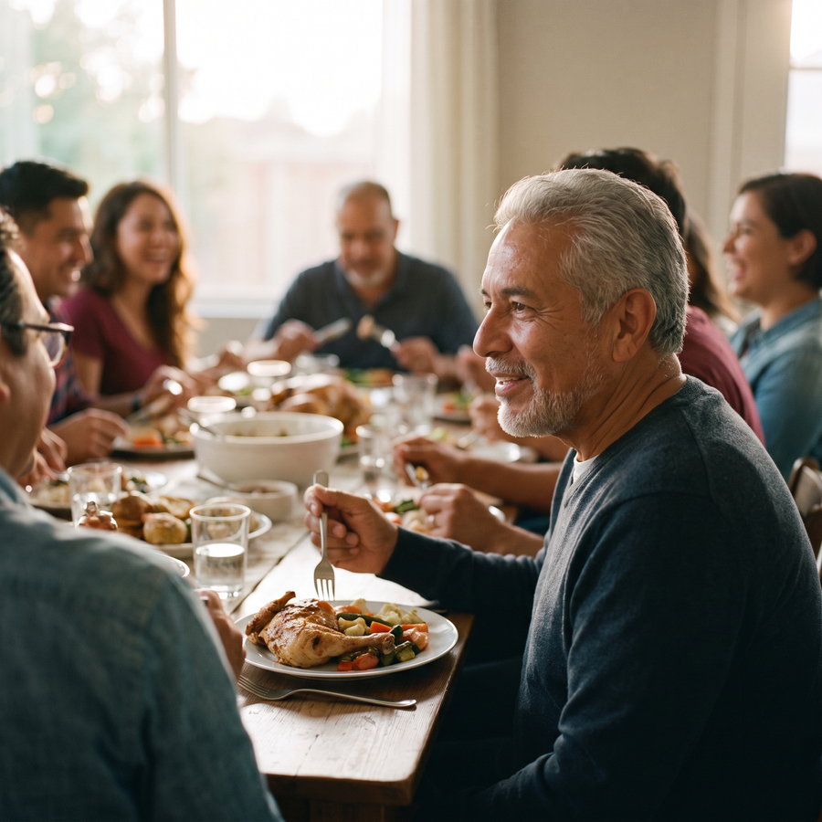 Man at a family dinner table (illustrative photo)