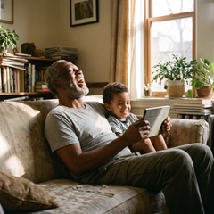 Grandfather laughing with grandson (illustrative photo)