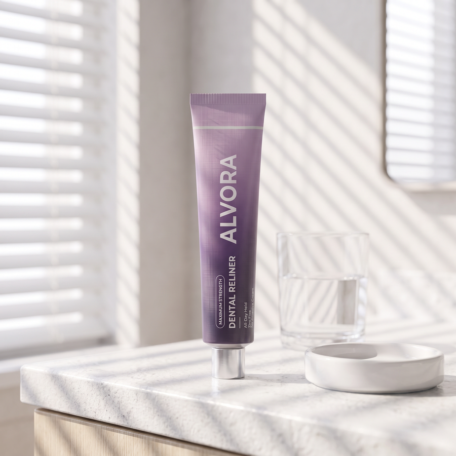 Alvora tube on a bathroom counter
