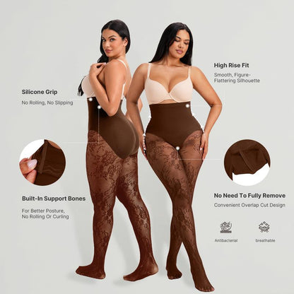Curvella High-Waist Shaping Fishnet Tights